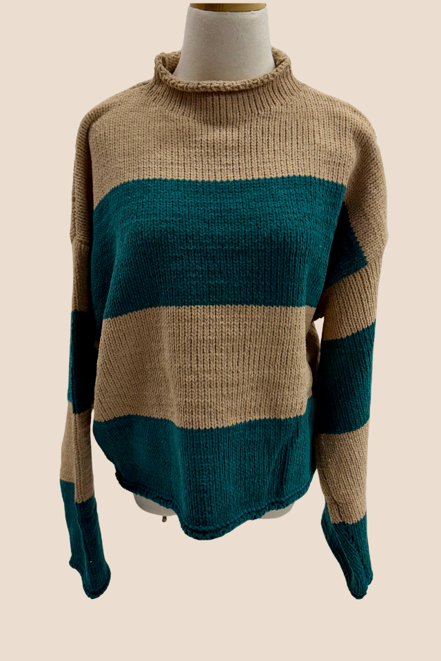 Off Duty Slouchy Sand/Teal Sweater