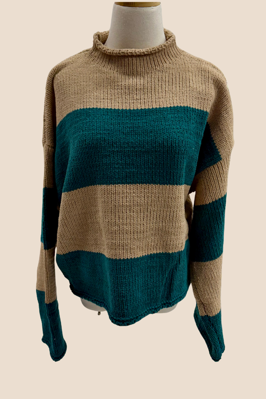 Off Duty Slouchy Sand/Teal Sweater