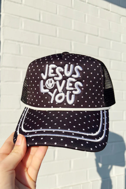 Polka Dot Jesus Loves You Smiley Cap