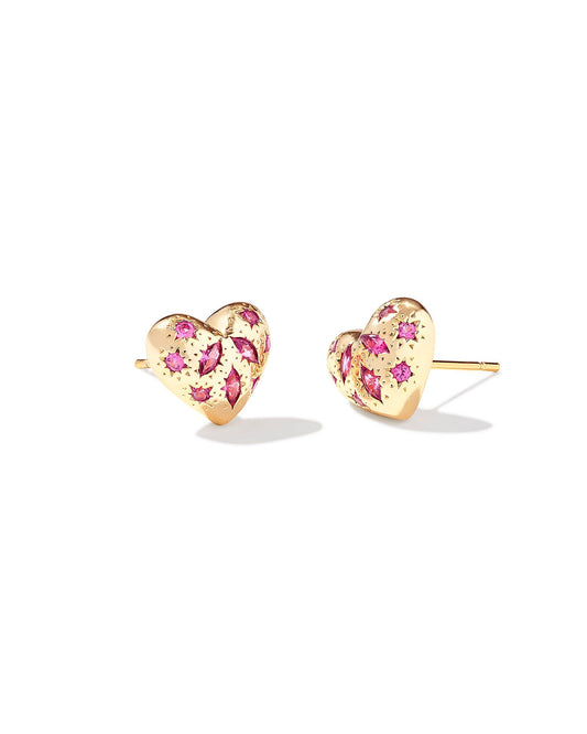 Holland Gold Heart Stud Earring in Pink Crystal