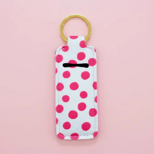 Lip Balm/Lipstick Pink Polka Dots Keychain Holder