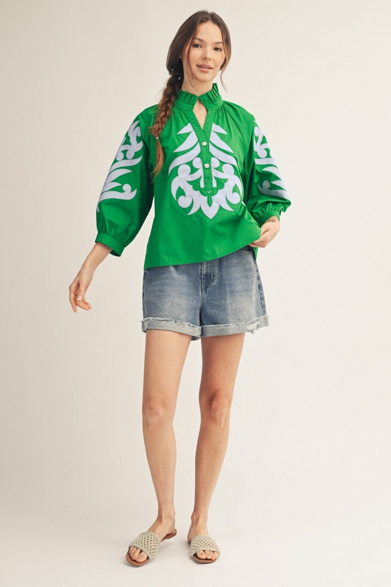 Baroque Floral Green Top