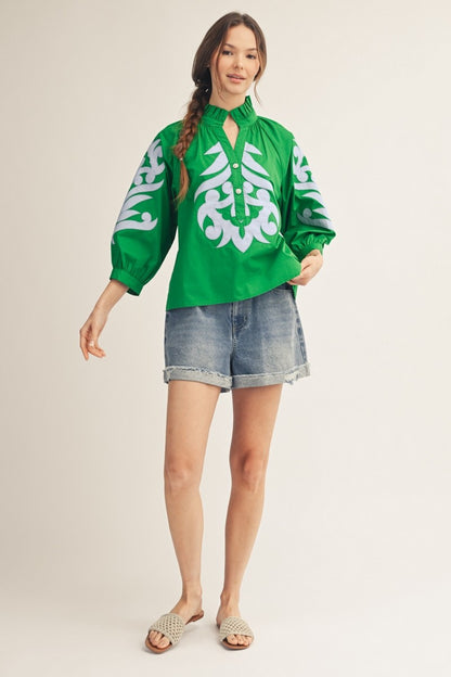 Baroque Floral Green Top
