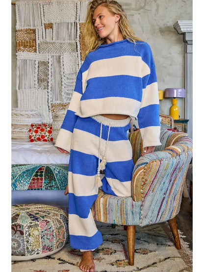 Off Duty Slouchy Blue/Cream Sweater