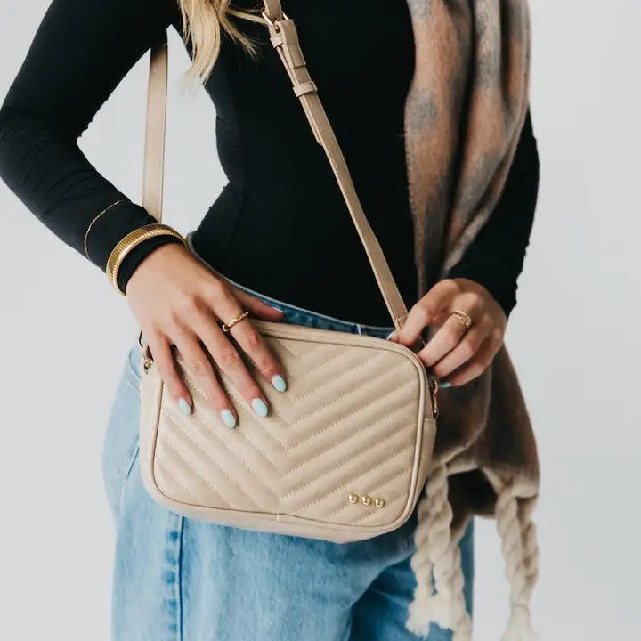 Coco Taupe Quilted Camera Crossbody Bag