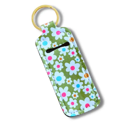 Lip Balm/Lipstick Green Daisy Keychain Holder