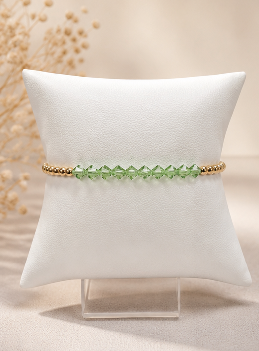 Crystal Bar Peridot 14K Gold Filled Beaded Bracelet