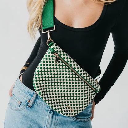 Westlyn Woven Checkered Emerald Belt Bag