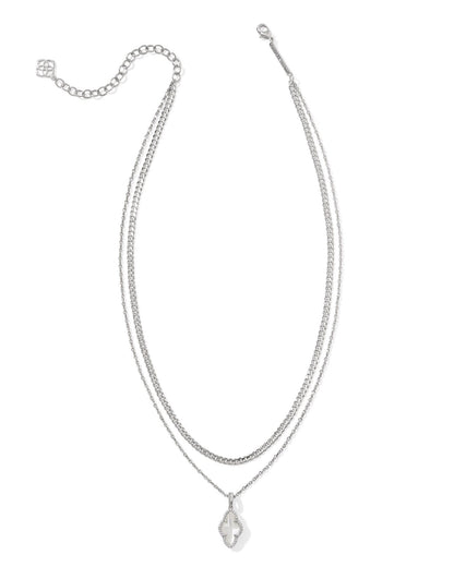 Abbie Pave Frame Silver Multi Strand Necklace in Ivory Mother of Pearl