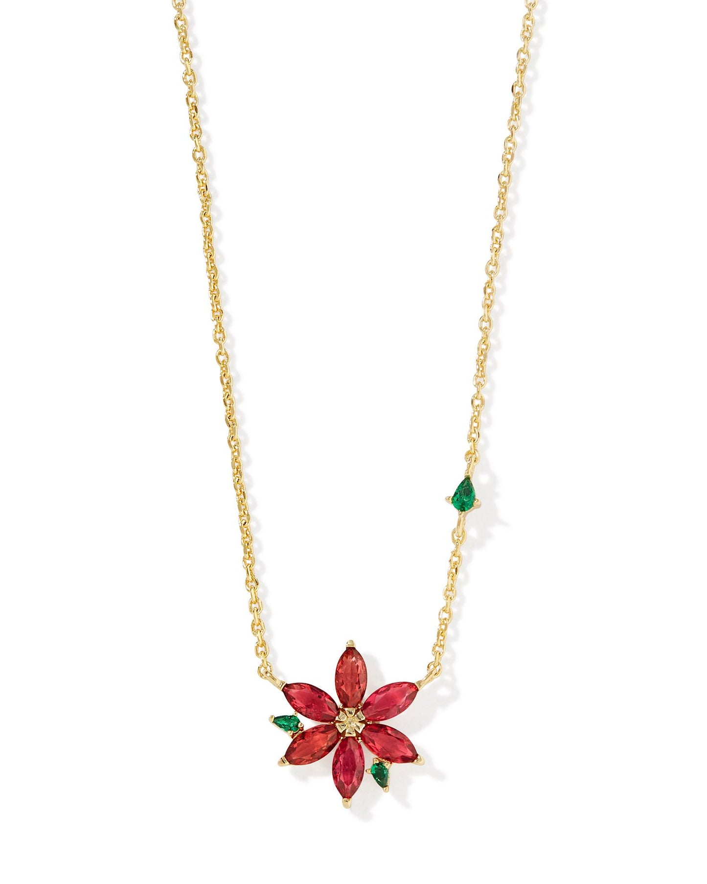 Poinsettia Pendant Gold Necklace in Red Mix