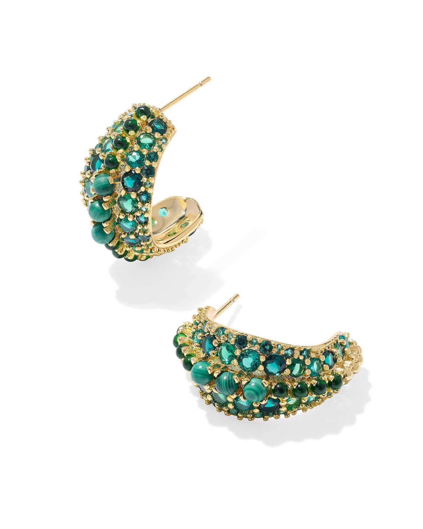 Krista Gold Hoop Earrings in Green Mix