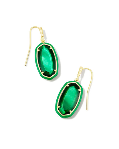 Dani Gold Enamel Framed Drop Earrings in Emerald Illusion