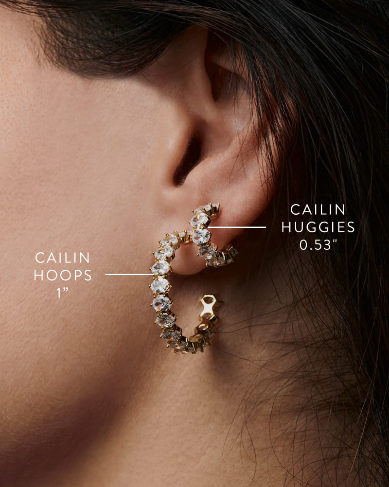 Cailin Silver Crystal Hoop Earrings in White Crystal