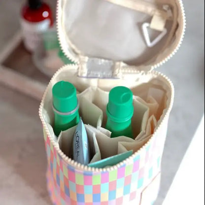 Barrel Organizer Checkered Lilac Toiletry Bag