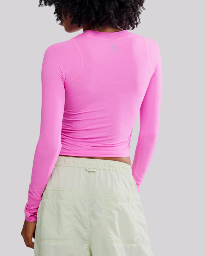 Tempo Ruched Long Sleeve Fuchsia Flirt Top