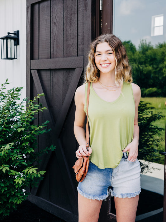Somewhere Sunny Pale Olive Top