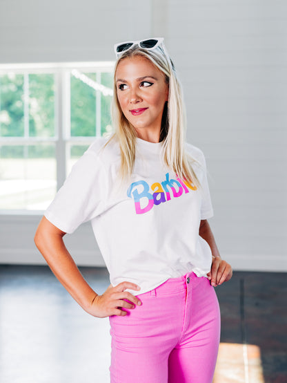 Let's Go Party Barbie White Tee