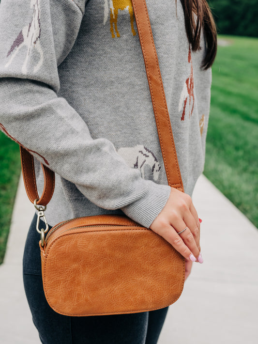 Layne Hazelnut Double Zip Mini Camera Crossbody