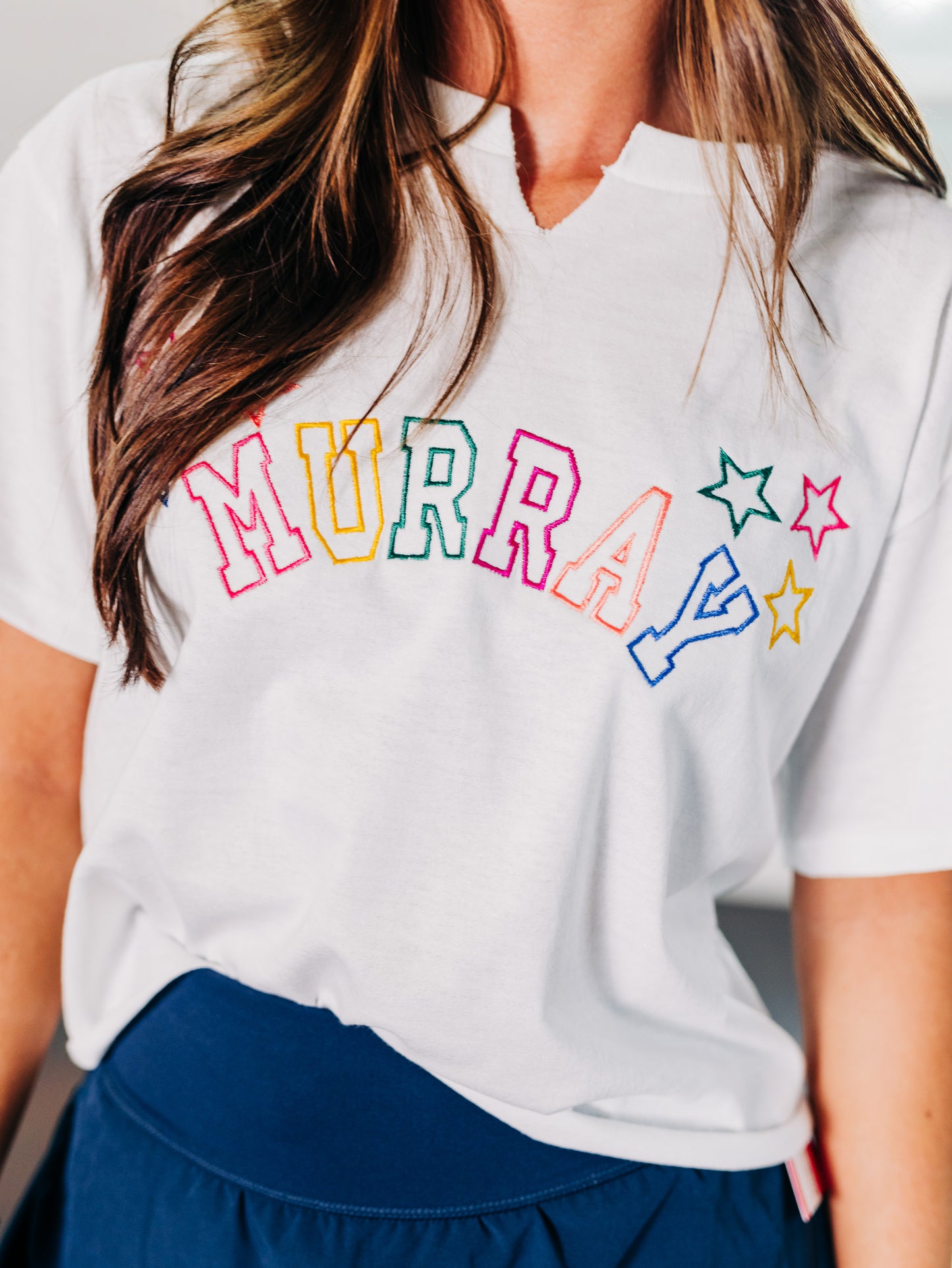 Murray Rainbow Stars Cropped White Tee