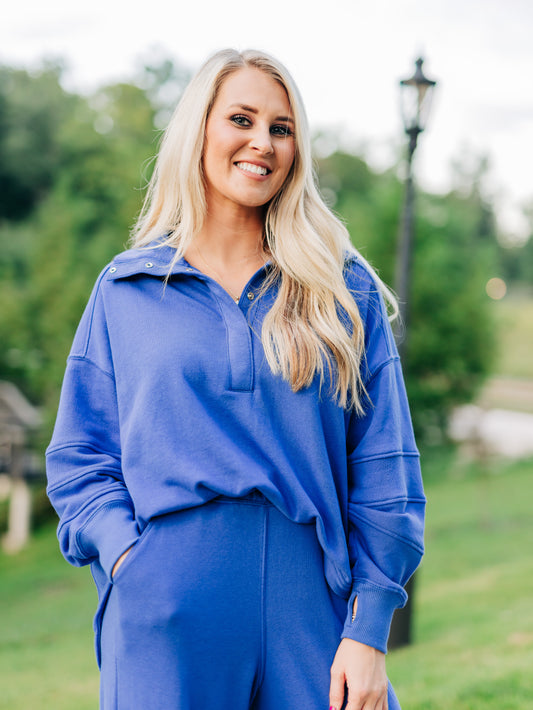 Warm Down Electric Cobalt Pullover