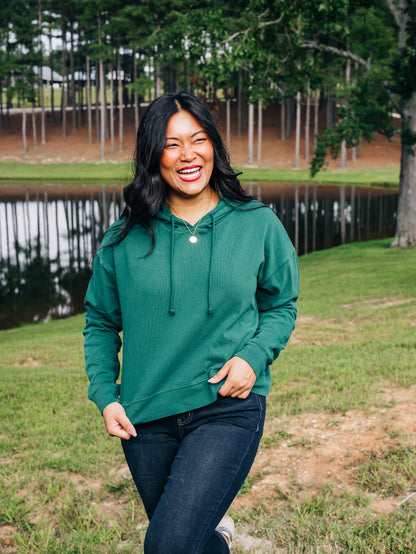 Happy Thoughts Pine Green Hooded Top