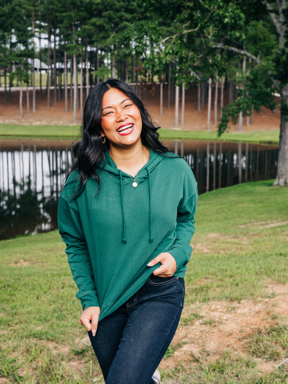 Happy Thoughts Pine Green Hooded Top