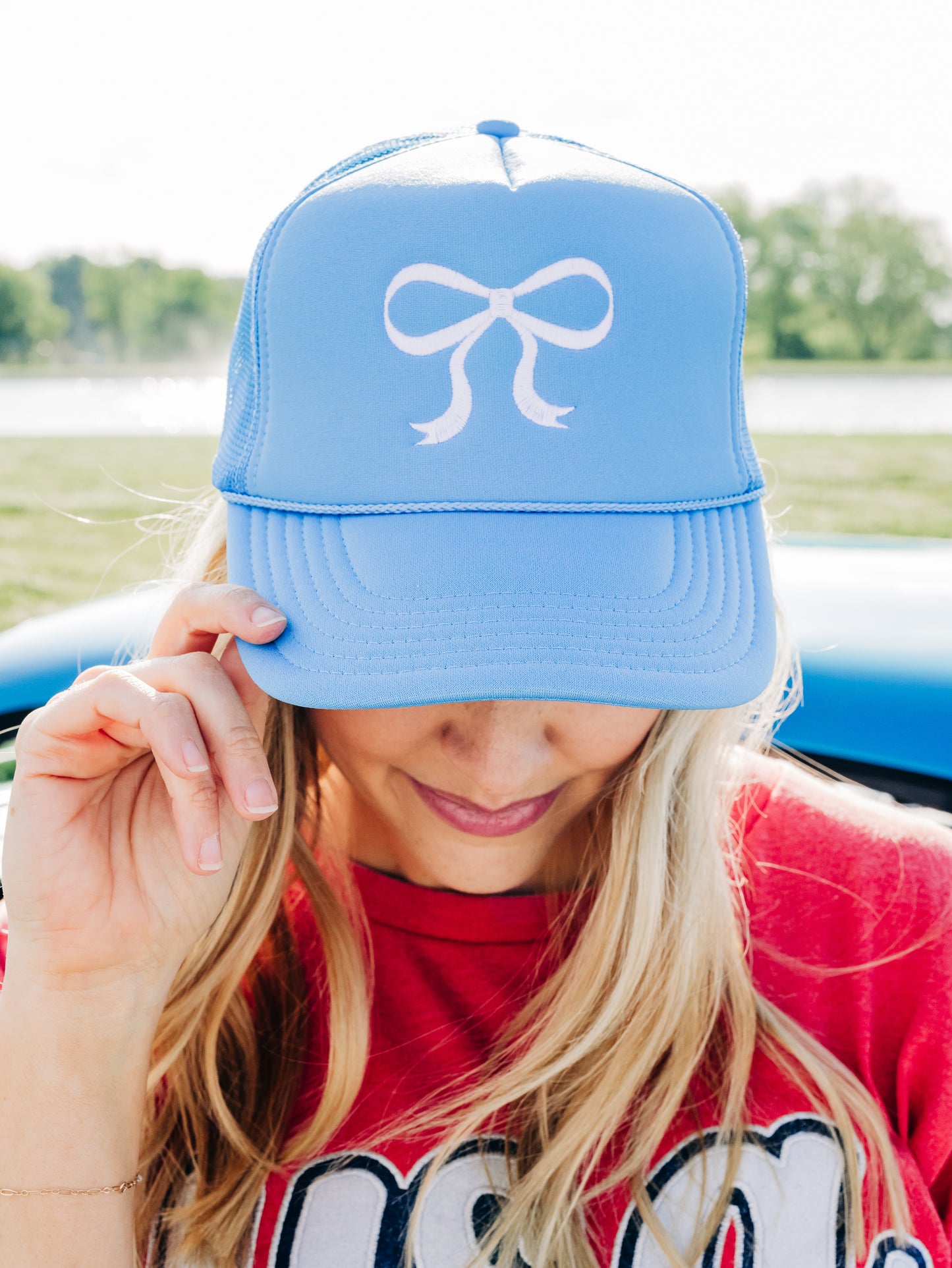 Girly Bow White/Blue Cap