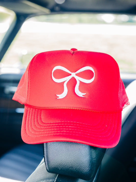 Girly Bow White/Red Cap