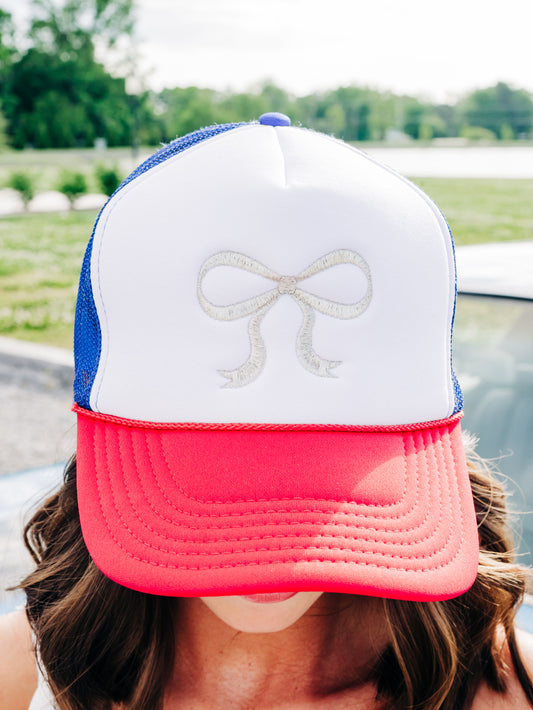Girly Bow Silver/ Red/Blue Cap