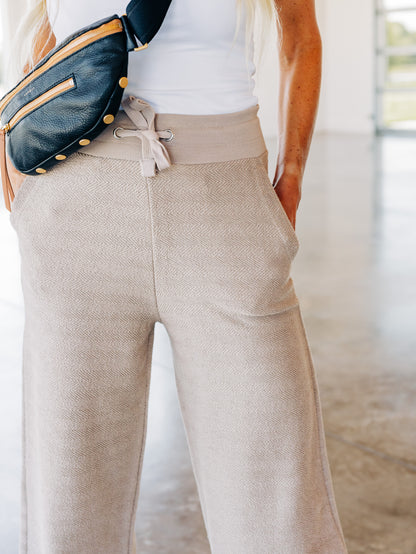 Sanibel Wide Leg Herringbone Sand Pants