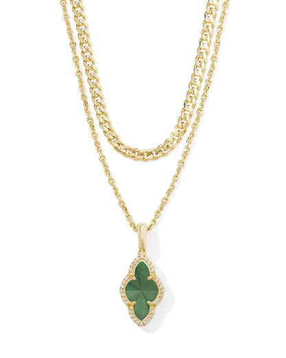 Abbie Pave Frame Gold Multi Strand Necklace in Green Illusion