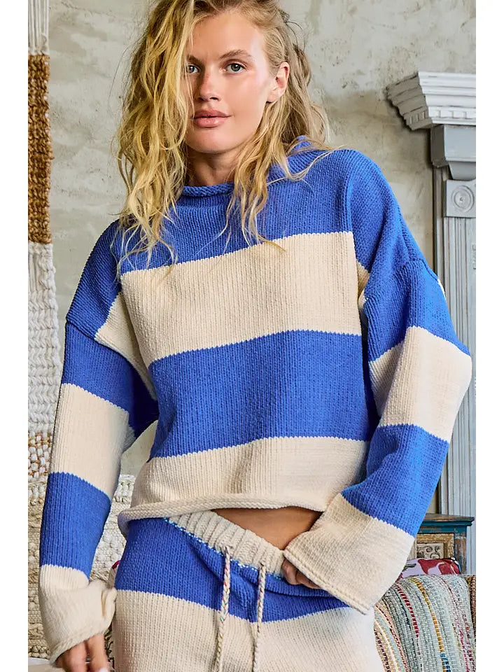 Off Duty Slouchy Blue/Cream Sweater