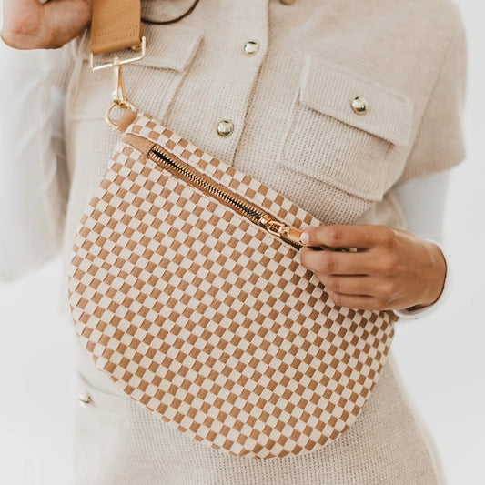 Westlyn Woven Checkered Tan Belt Bag