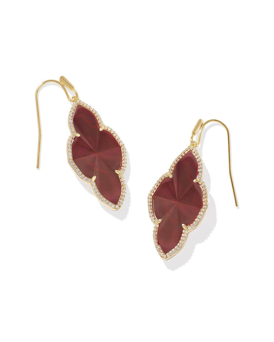 Abbie Pave Frame Gold Drop Earrings in Cranberry Illusion