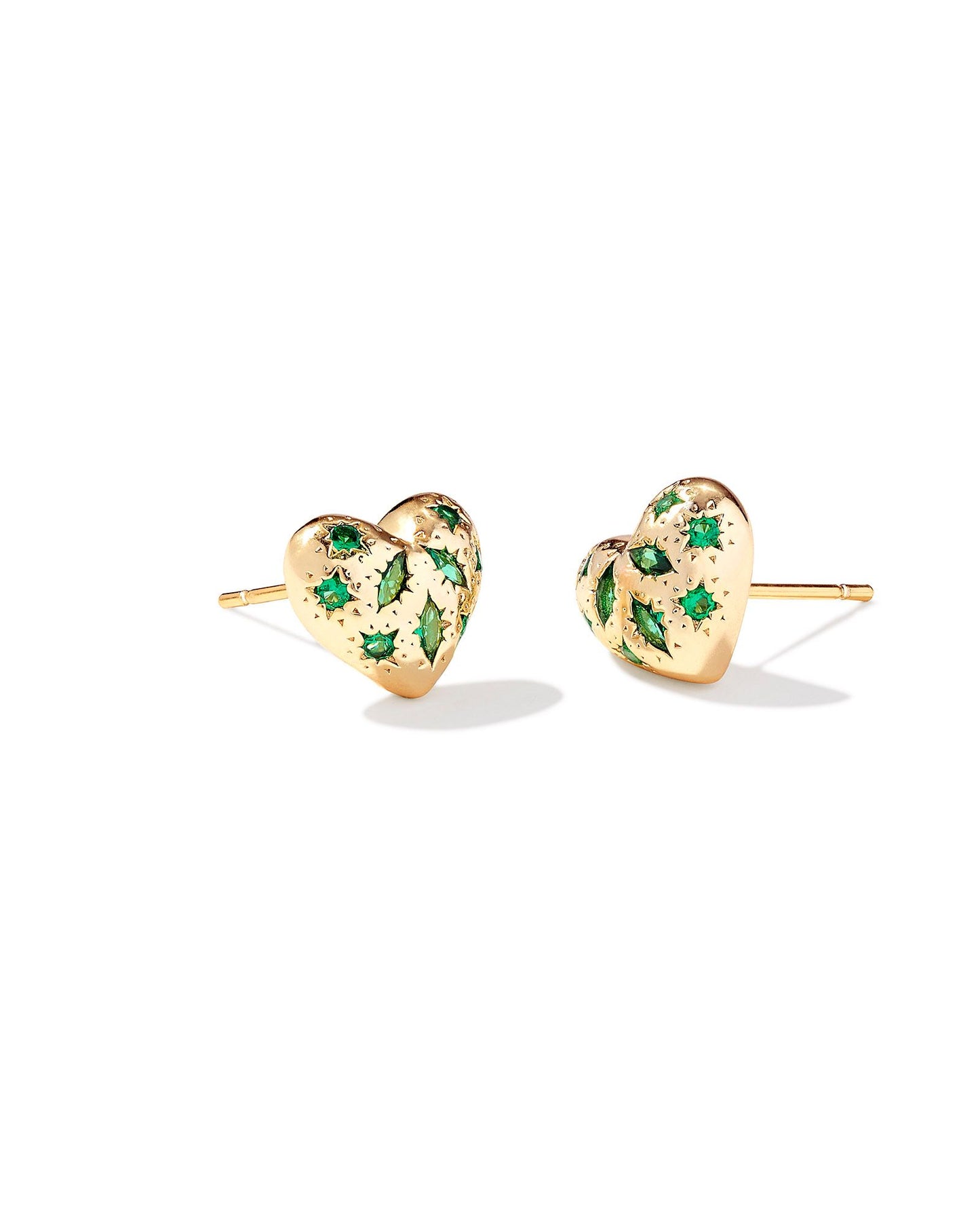 Holland Gold Heart Stud Earring in Green Crystal