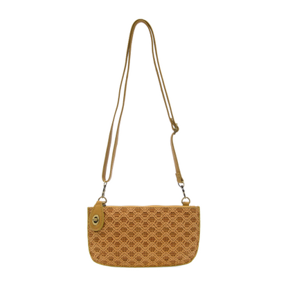 Lattice Camel Crossbody Wristlet Clutch