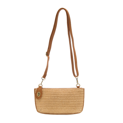 Mini Crossbody Tan Straw Wristlet Clutch