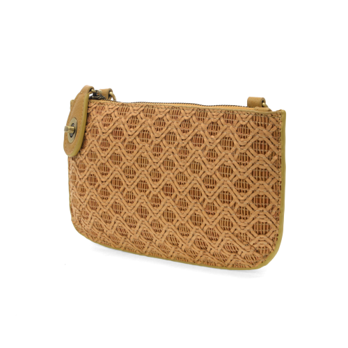 Lattice Camel Crossbody Wristlet Clutch