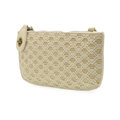 Lattice White Crossbody Wristlet Clutch