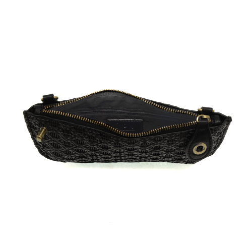 Lattice Black Crossbody Wristlet Clutch