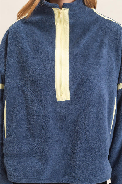 Softly Structured Navy Fleece Pullover