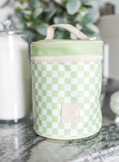 Barrel Organizer Lime Checkered Toiletry Bag