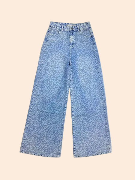 Evelyn Leopard Print Wide Leg Denim