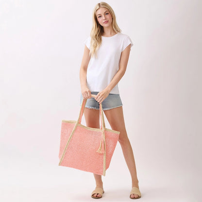Vacay Mode Pink Straw Tote Bag