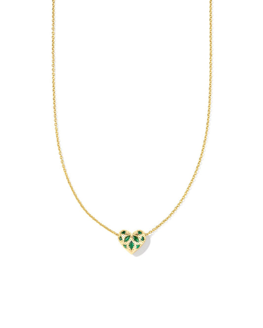 Holland Gold Heart Pendant Necklace in Green Crystal