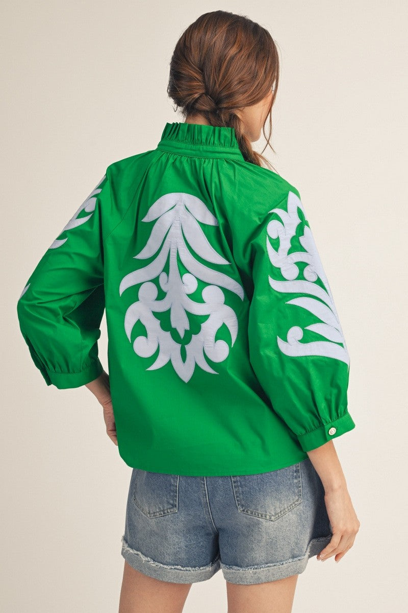 Baroque Floral Green Top