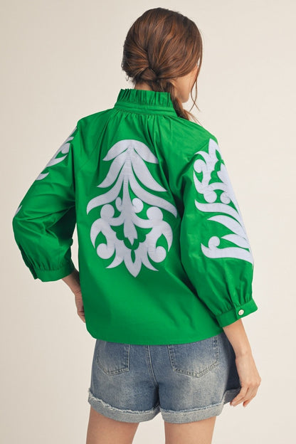 Baroque Floral Green Top