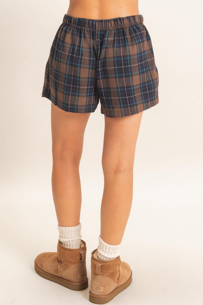 Plaid To See You Brown Shorts