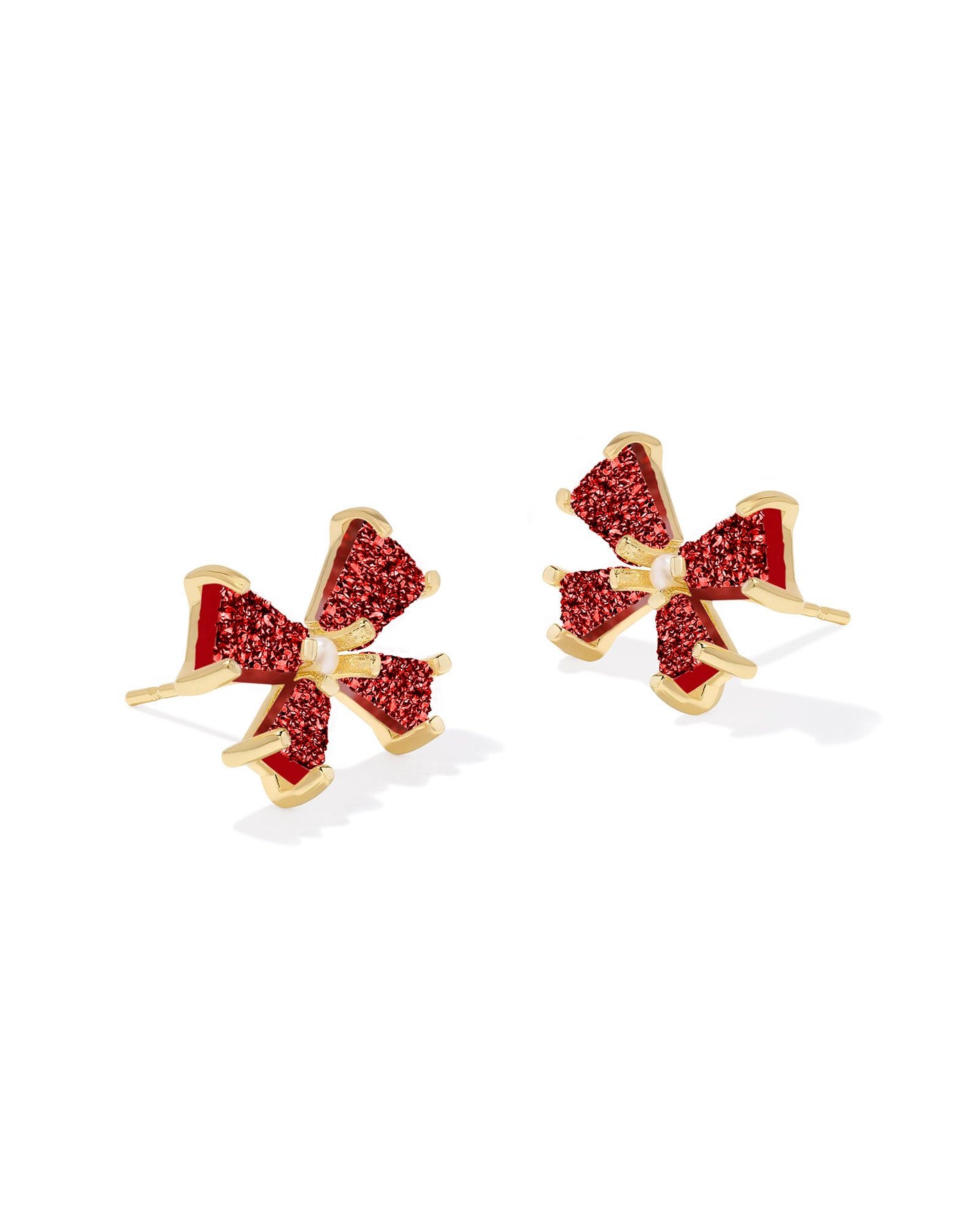 Blair Bow Gold Stud Earrings in Bright Red Drusy