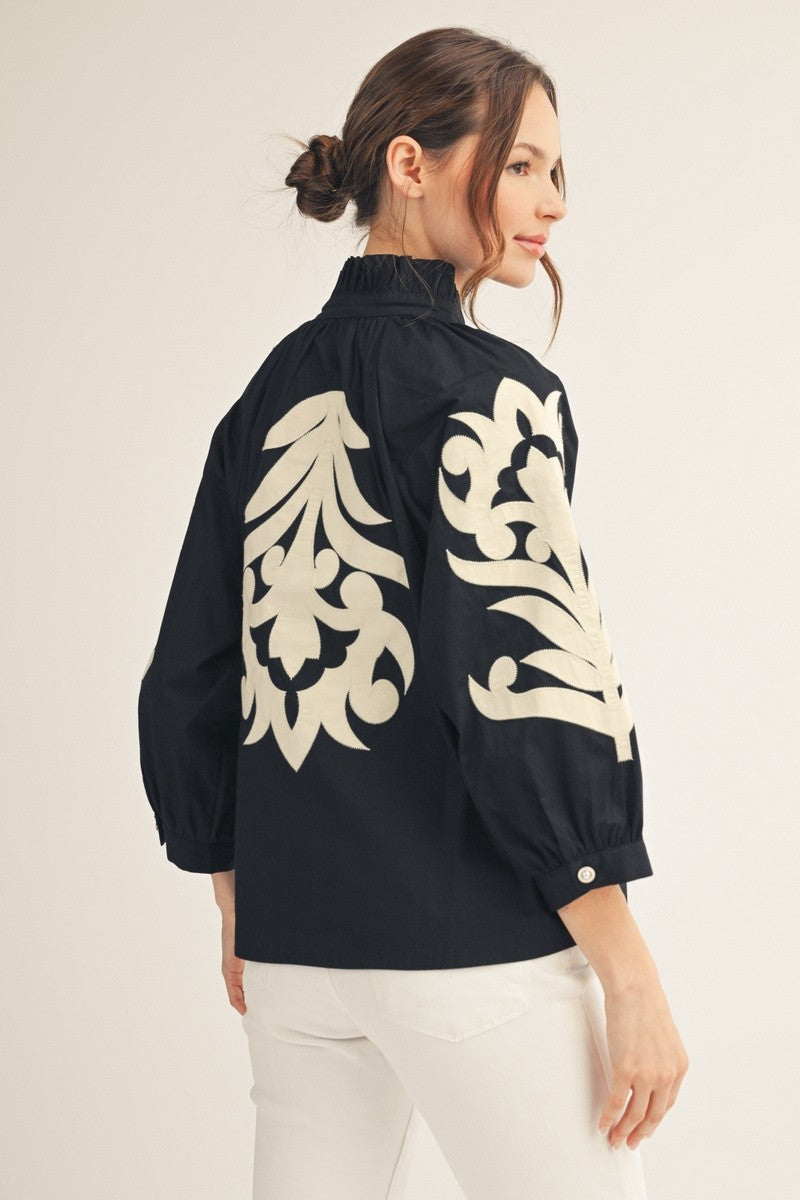 Baroque Floral Black Top